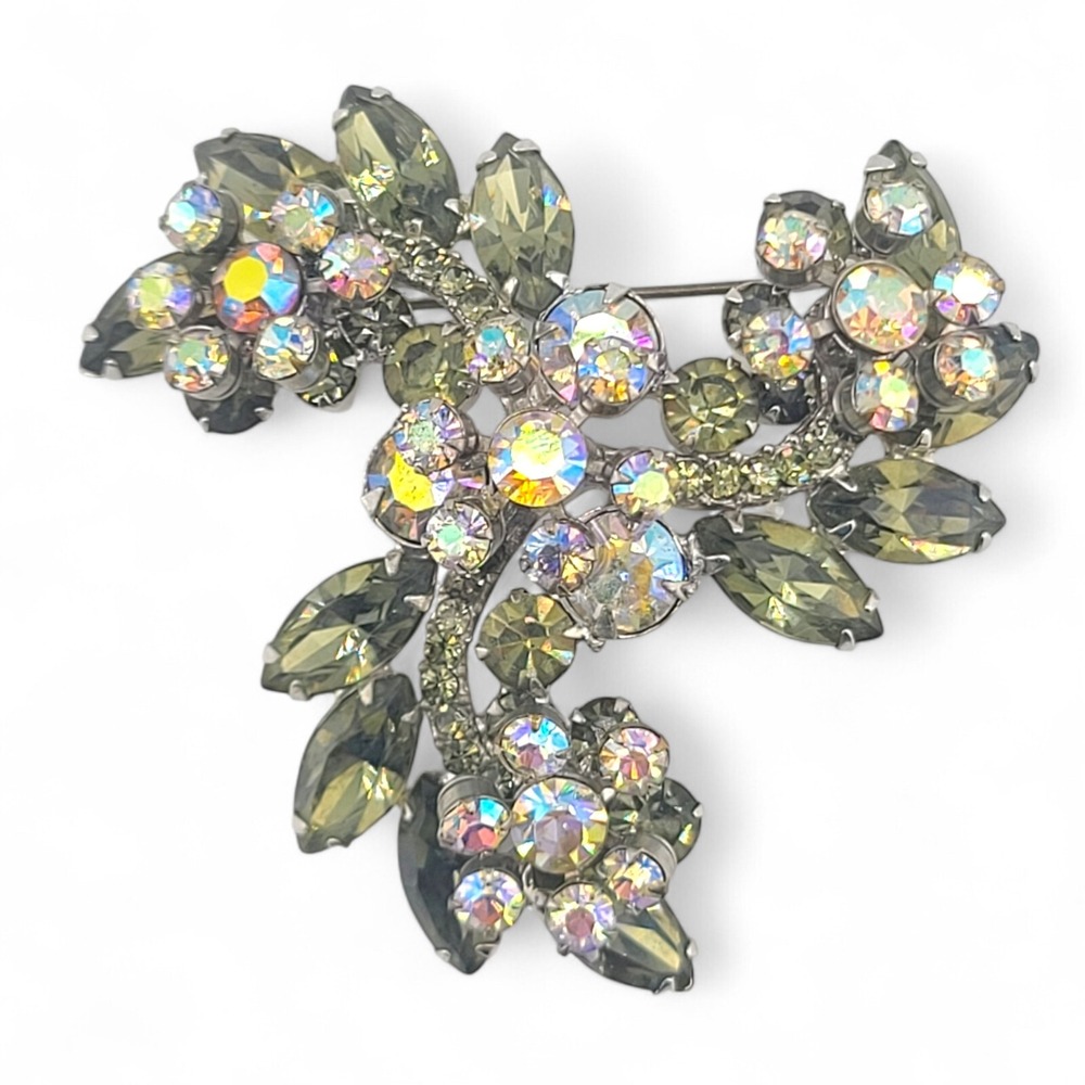 Vintage Large Juliana D&E Brooch AB Rhinestone Flower Layered Swirl Statement